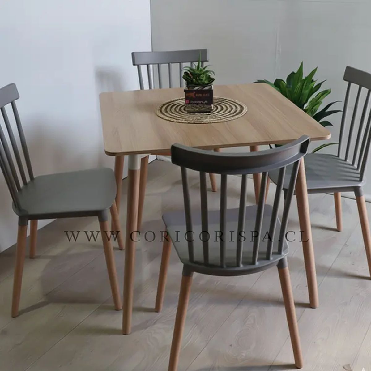 CORI CORI - Mesa Cuadrada Melamina Madera 80x80cm + 4 Sillas Windsor