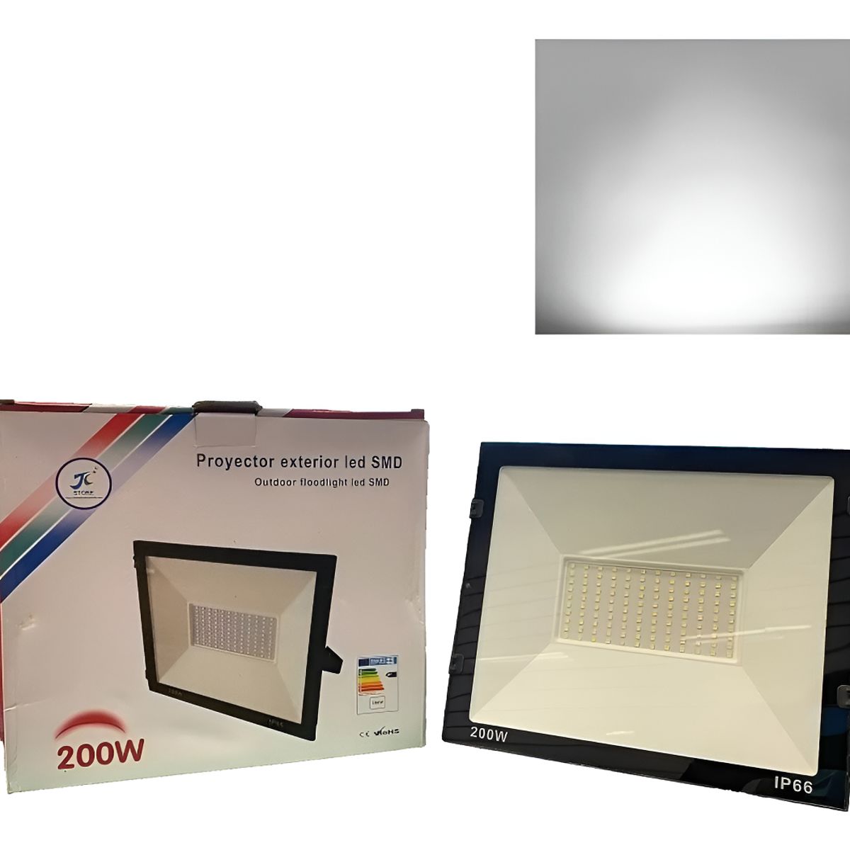 GENERICO - Foco Proyector 200w Led Plano Reflector Multiled Exterior Negro - 003155 Blanco Frío - 003155