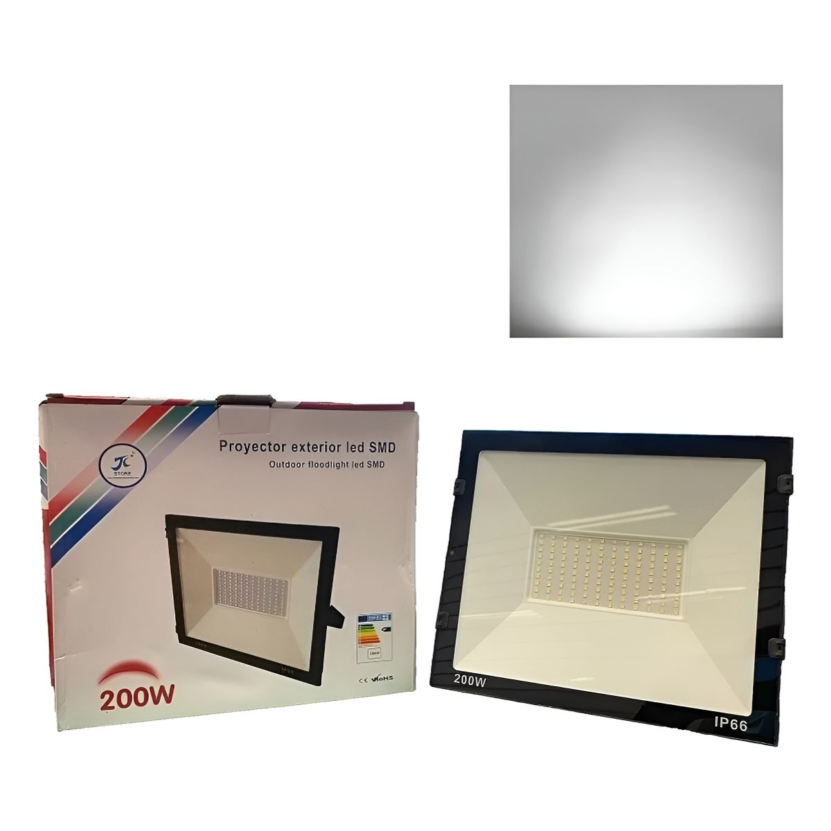 GENERICO - Foco Proyector 200w Led Plano Reflector Multiled Exterior Negro - 003155 Blanco Frío - 003155