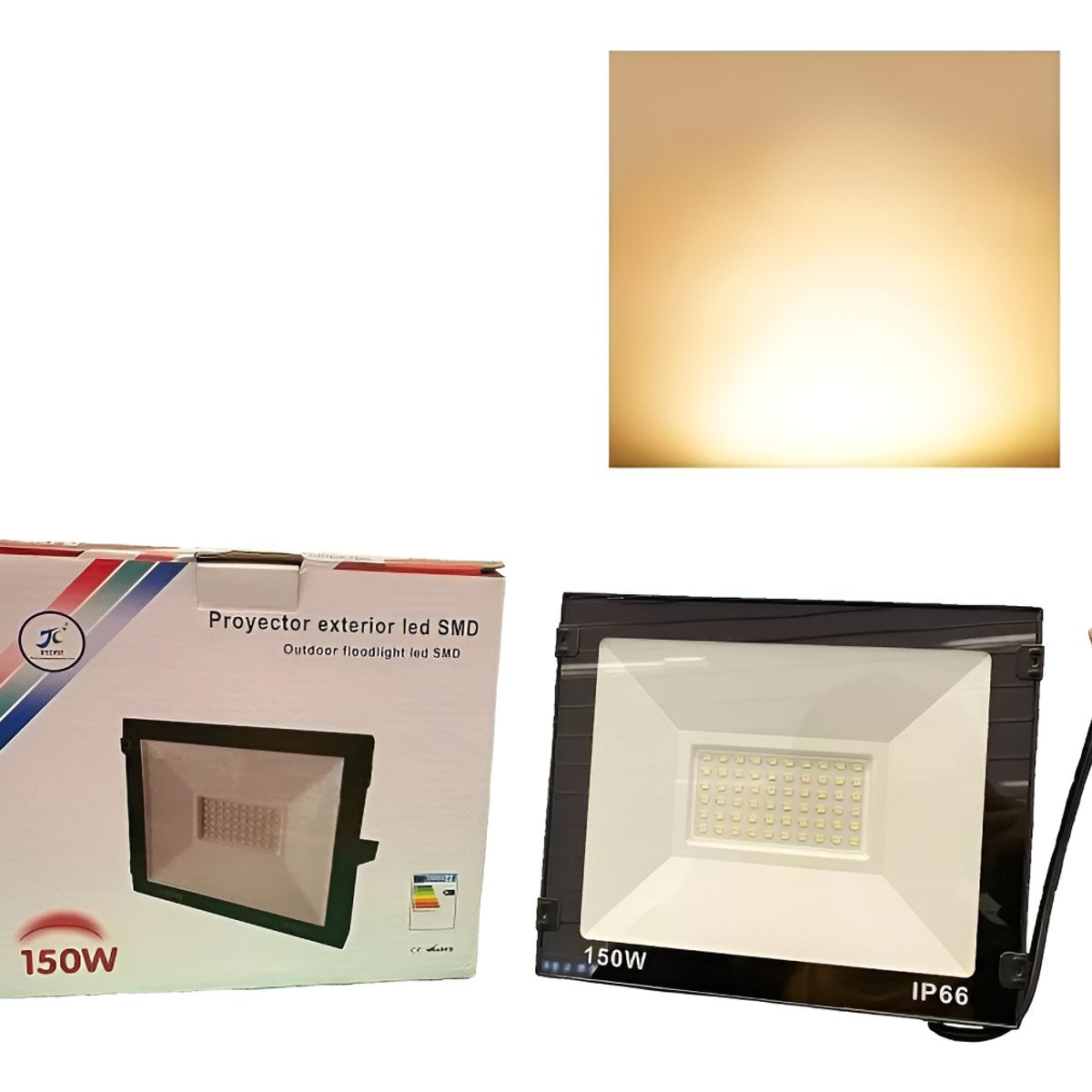 GENERICO - Foco Proyector Exterior Led Plano Reflector Multiled 150w  Negro - 003160 Blanco Cálido - 003160