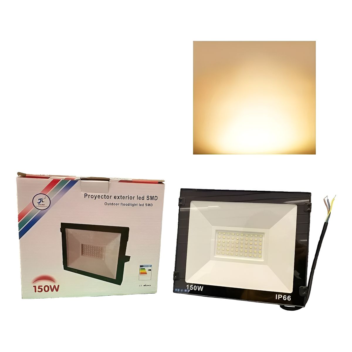 GENERICO - Foco Proyector Exterior Led Plano Reflector Multiled 150w  Negro - 003160 Blanco Cálido - 003160