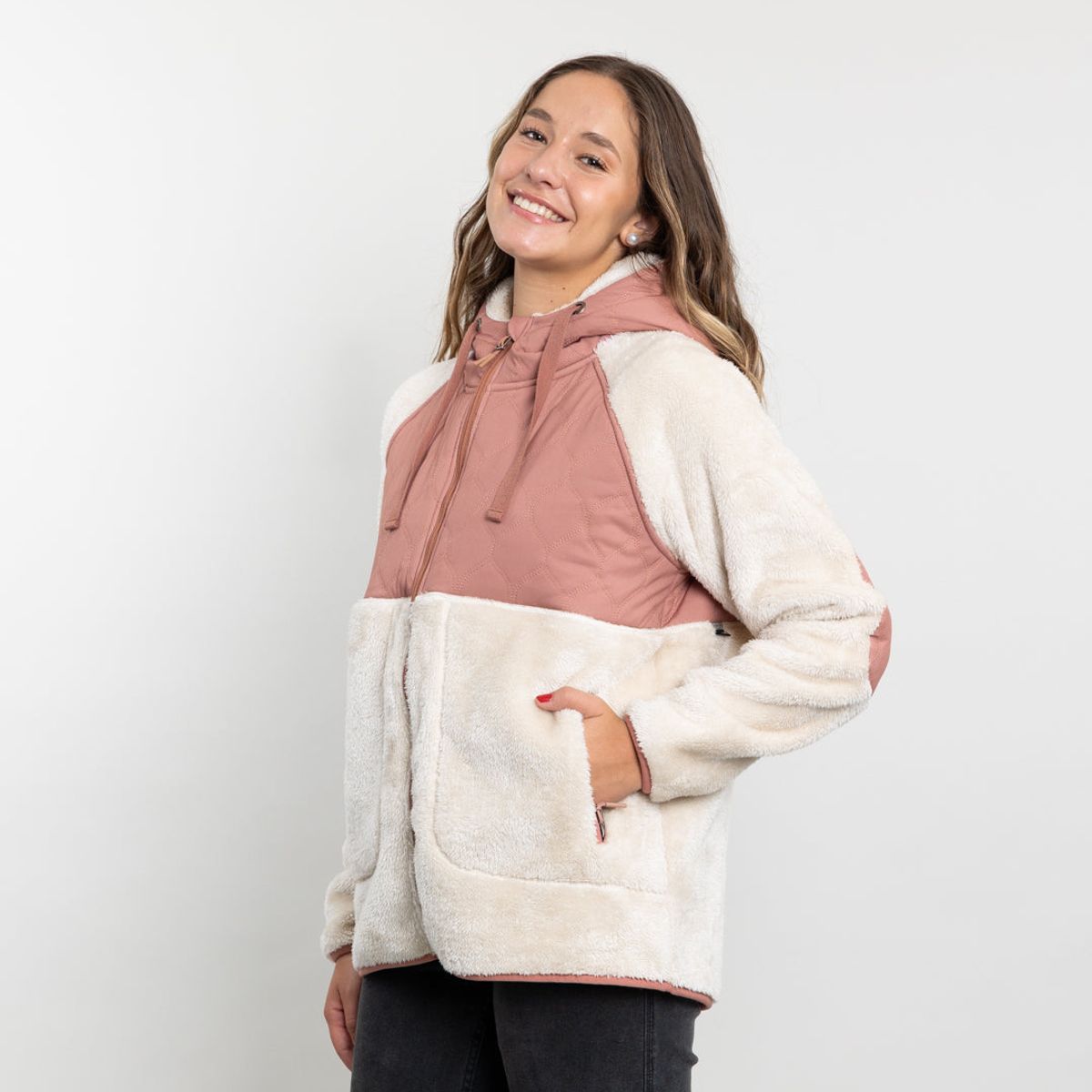 POLEMIC - Poleron mujer Polar Shaggy Acolchado con gorro Polemic