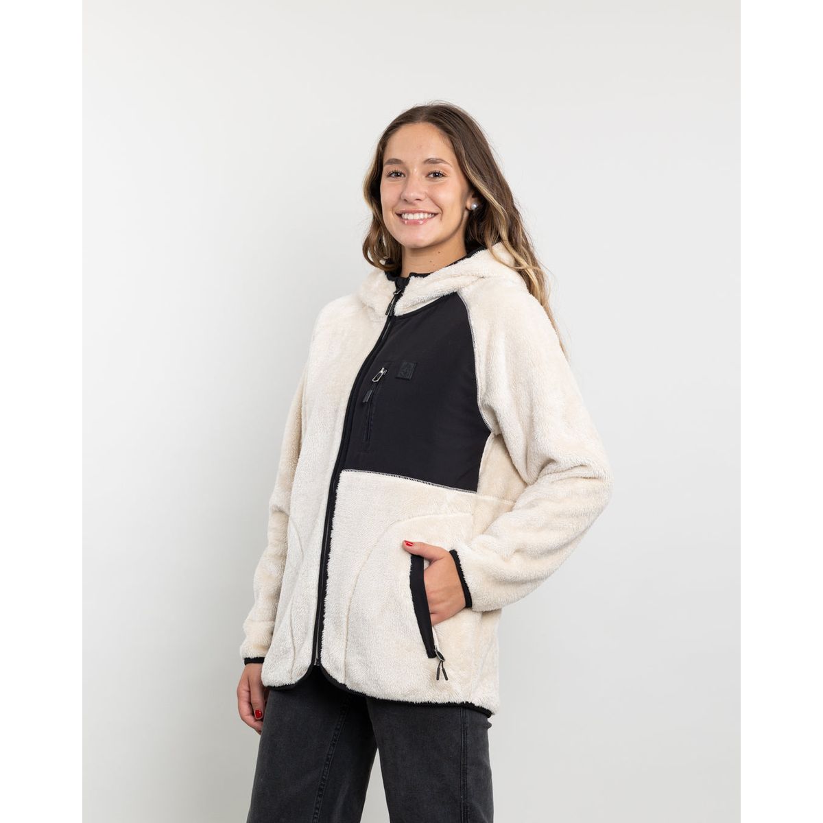 POLEMIC - Poleron mujer Polar Shaggy Bonded con gorro Polemic