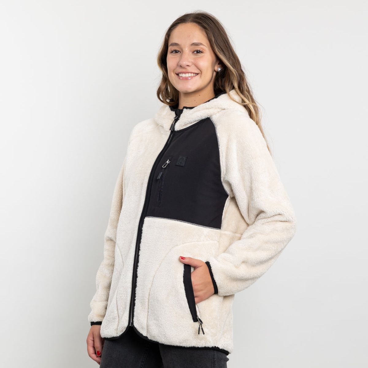 POLEMIC - Poleron mujer Polar Shaggy Bonded con gorro Polemic