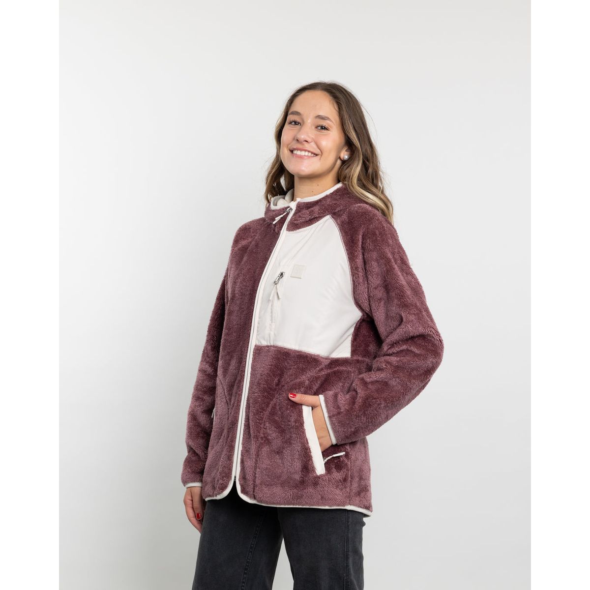 POLEMIC - Poleron mujer Polar Shaggy Bonded con gorro Polemic