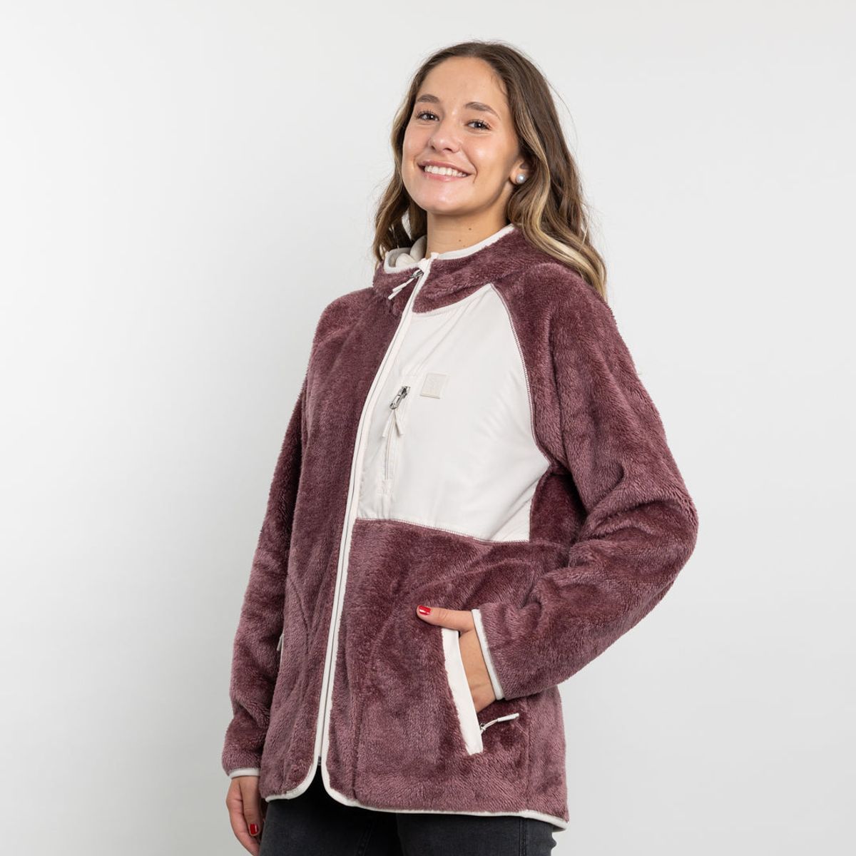 POLEMIC - Poleron mujer Polar Shaggy Bonded con gorro Polemic