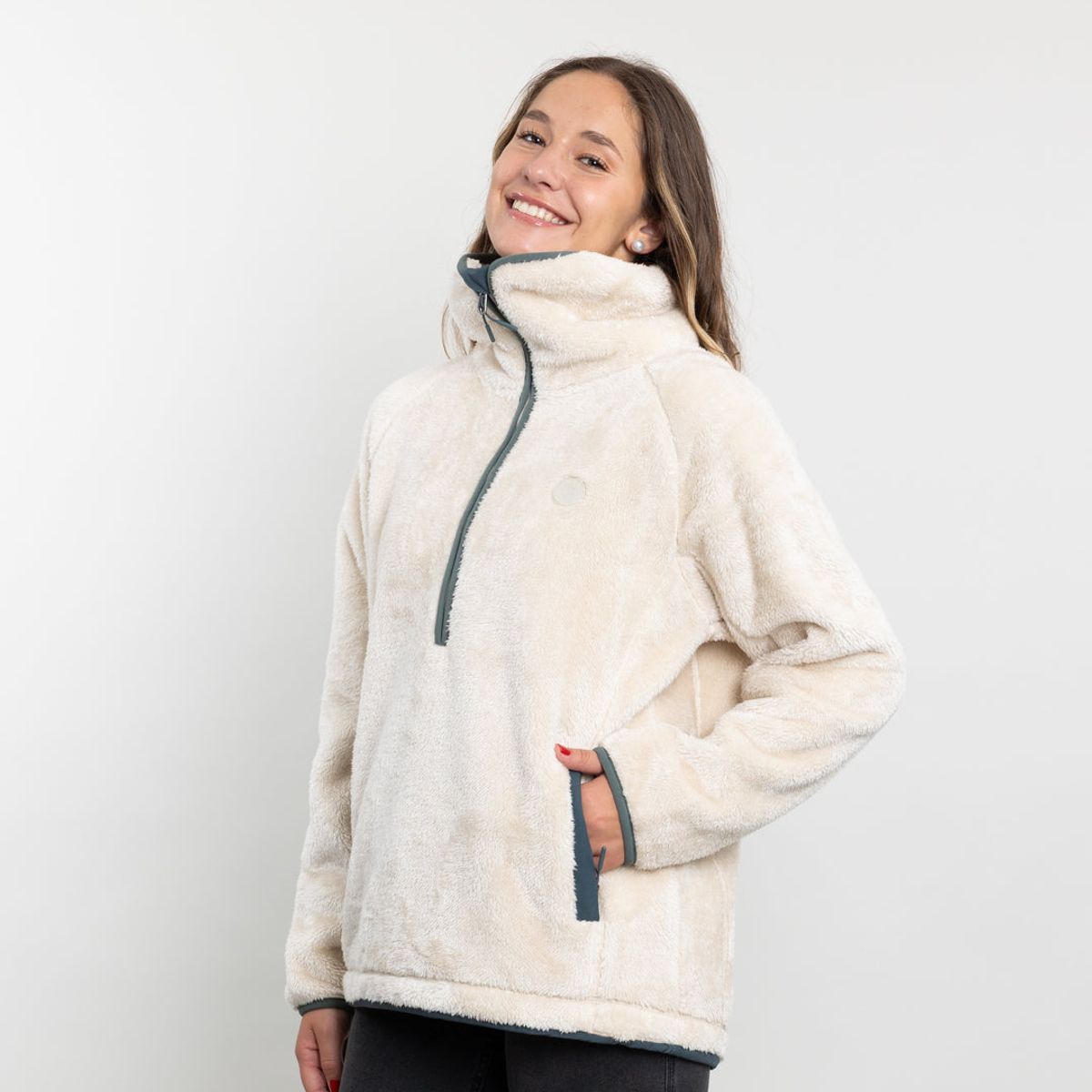 POLEMIC - Poleron mujer Polar Shaggy Bonded medio cierre Polemic
