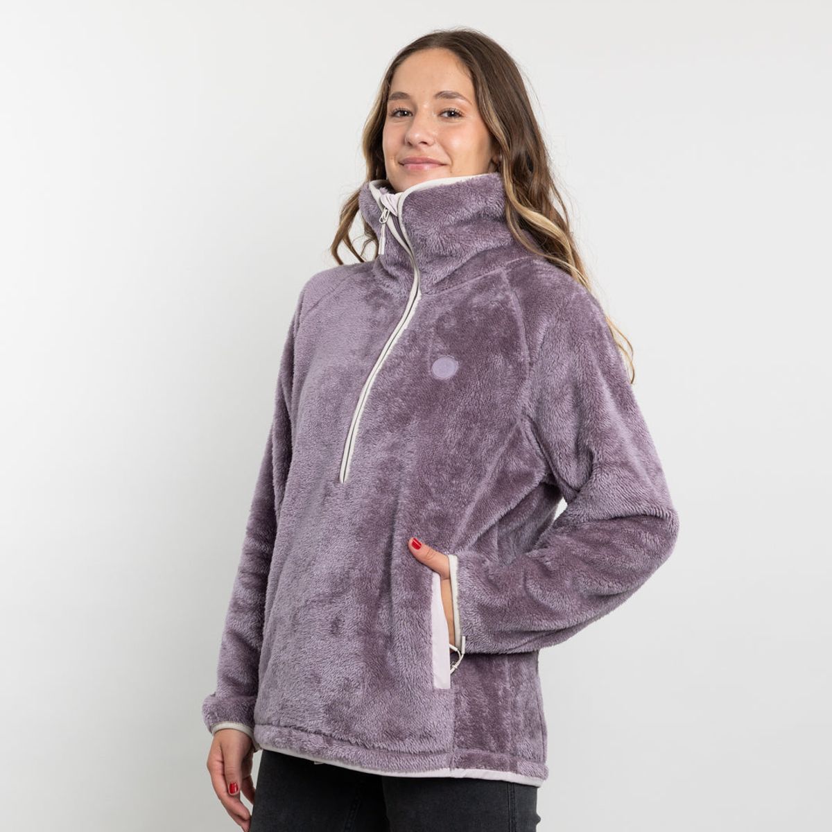 POLEMIC - Poleron mujer Polar Shaggy Bonded medio cierre Polemic