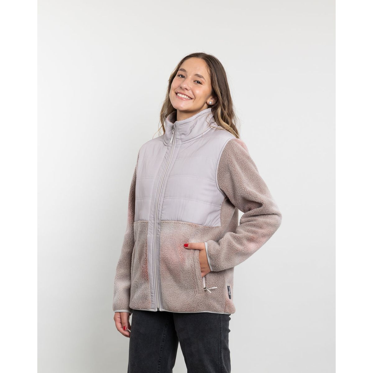 POLEMIC - Poleron mujer polar sherpa con Acolchado plano Polemic