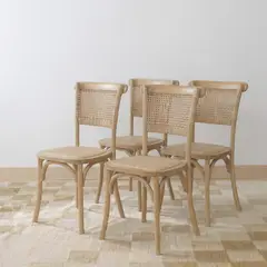 VENHOOUSE - Pack 4 Sillas Crossback Tejida Madera Rattan Natural