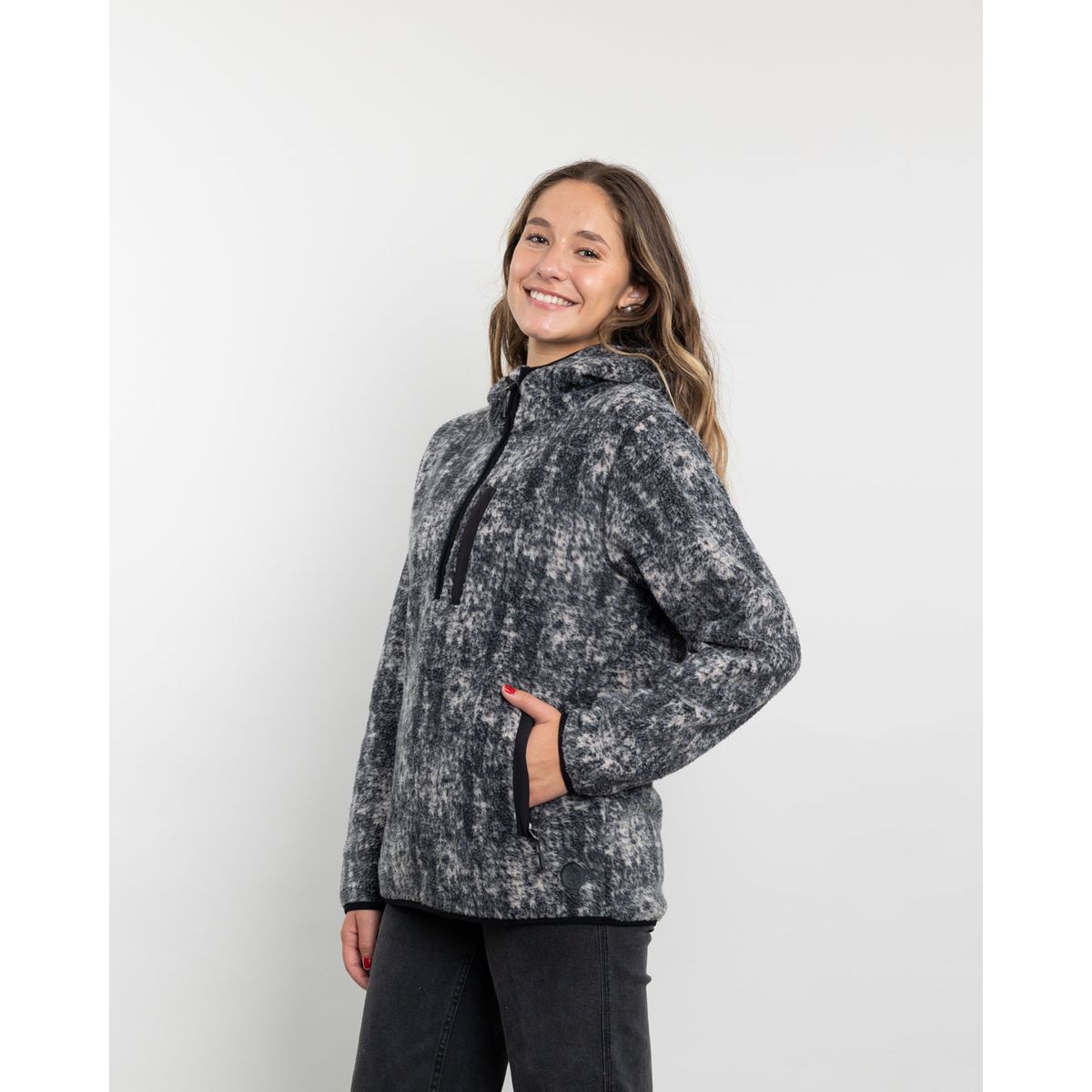 POLEMIC - Poleron mujer Polar estampado Sherpa medio cierre Polemic