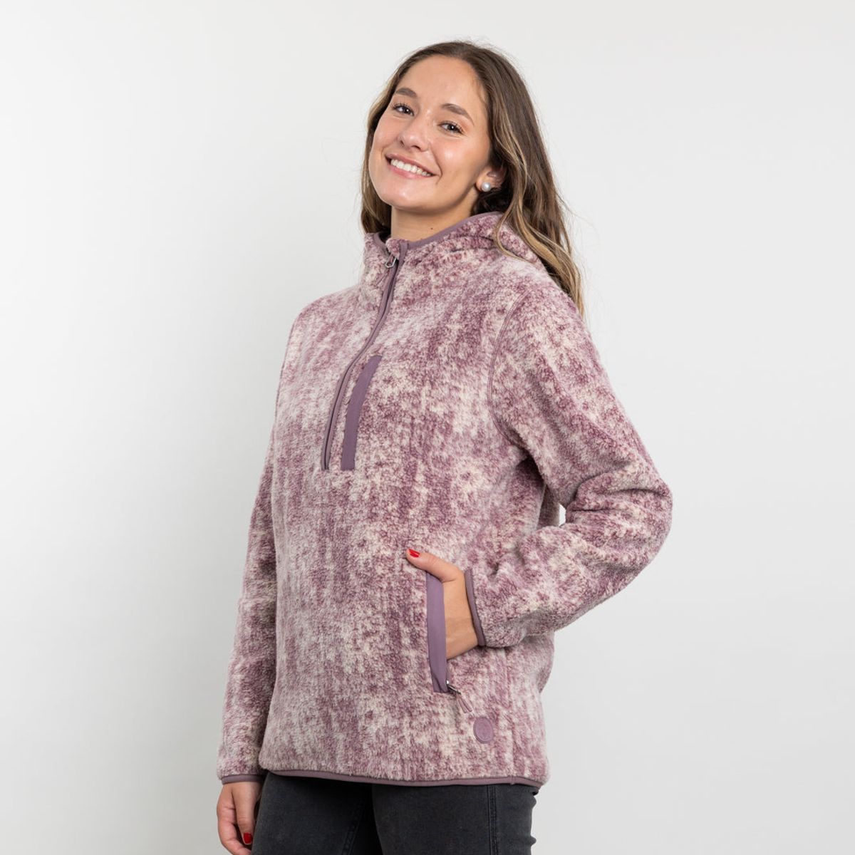 POLEMIC - Poleron mujer Polar estampado Sherpa medio cierre Polemic