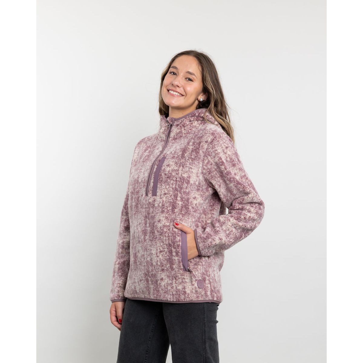 POLEMIC - Poleron mujer Polar estampado Sherpa medio cierre Polemic