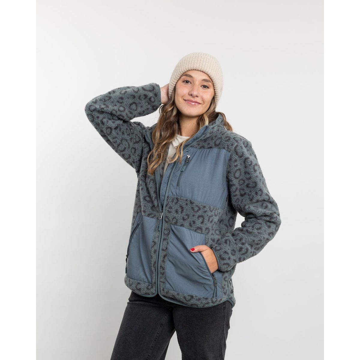 POLEMIC - Poleron mujer Polar estampado Sherpa full cierre Polemic