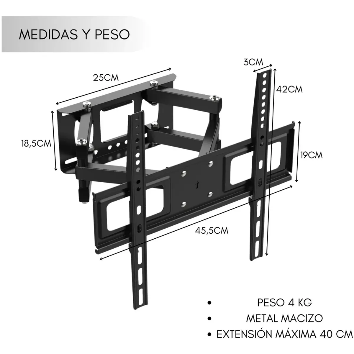 GENERICO - Soporte Articulado Tv Pared Doble Brazo 26 A 55 Pulgadas 50kg
