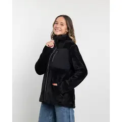 POLEMIC - Poleron mujer Polar shaggy bonded Negro