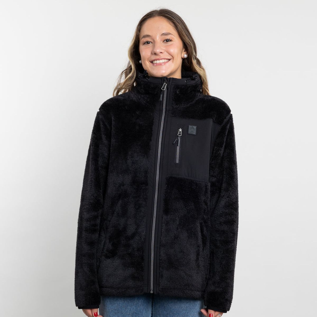 POLEMIC - Poleron mujer Polar shaggy bonded Negro Polemic