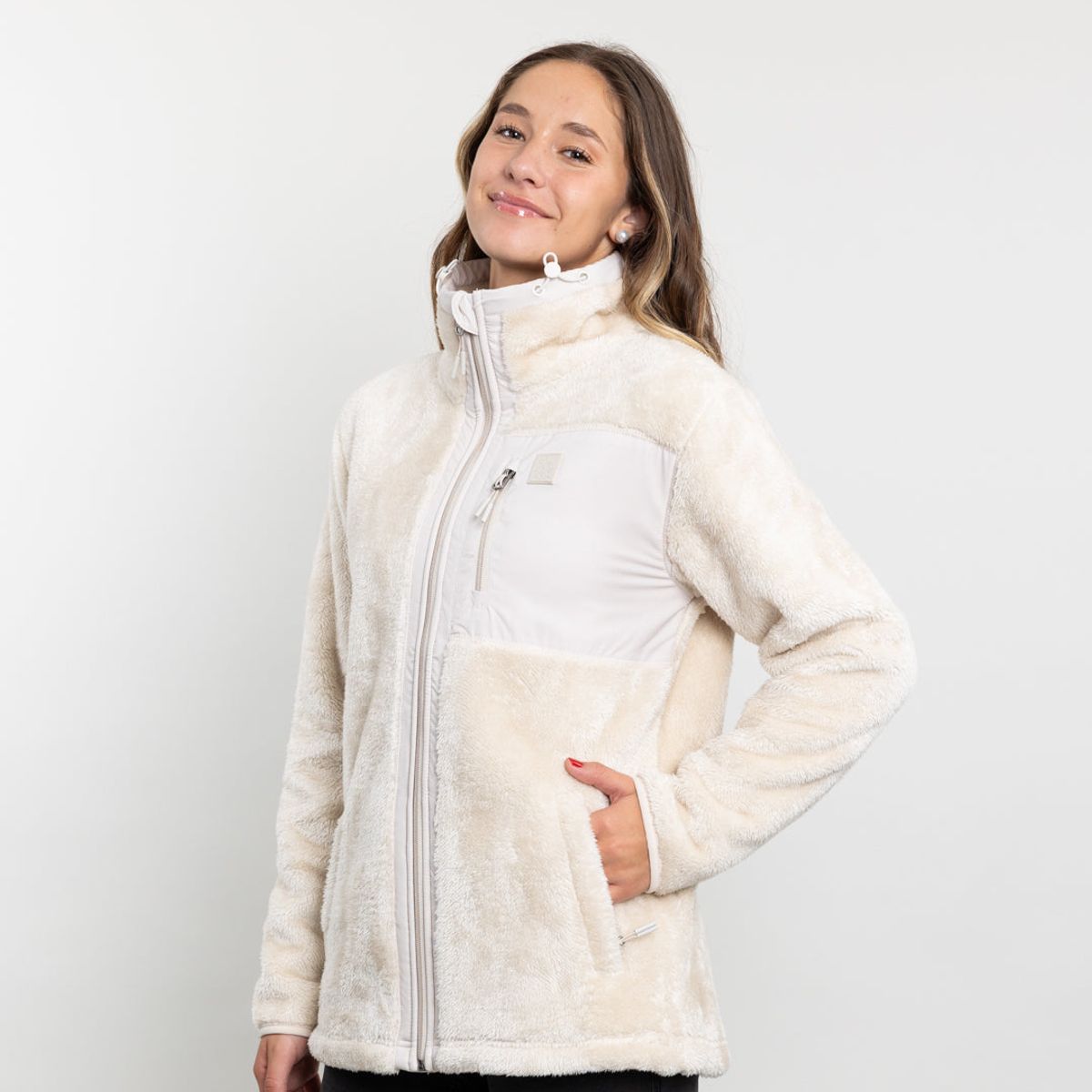 POLEMIC - Poleron mujer Polar shaggy bonded Crudo Polemic