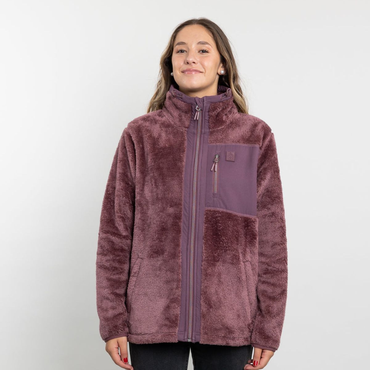 POLEMIC - Poleron mujer Polar shaggy bonded Ciruela Polemic