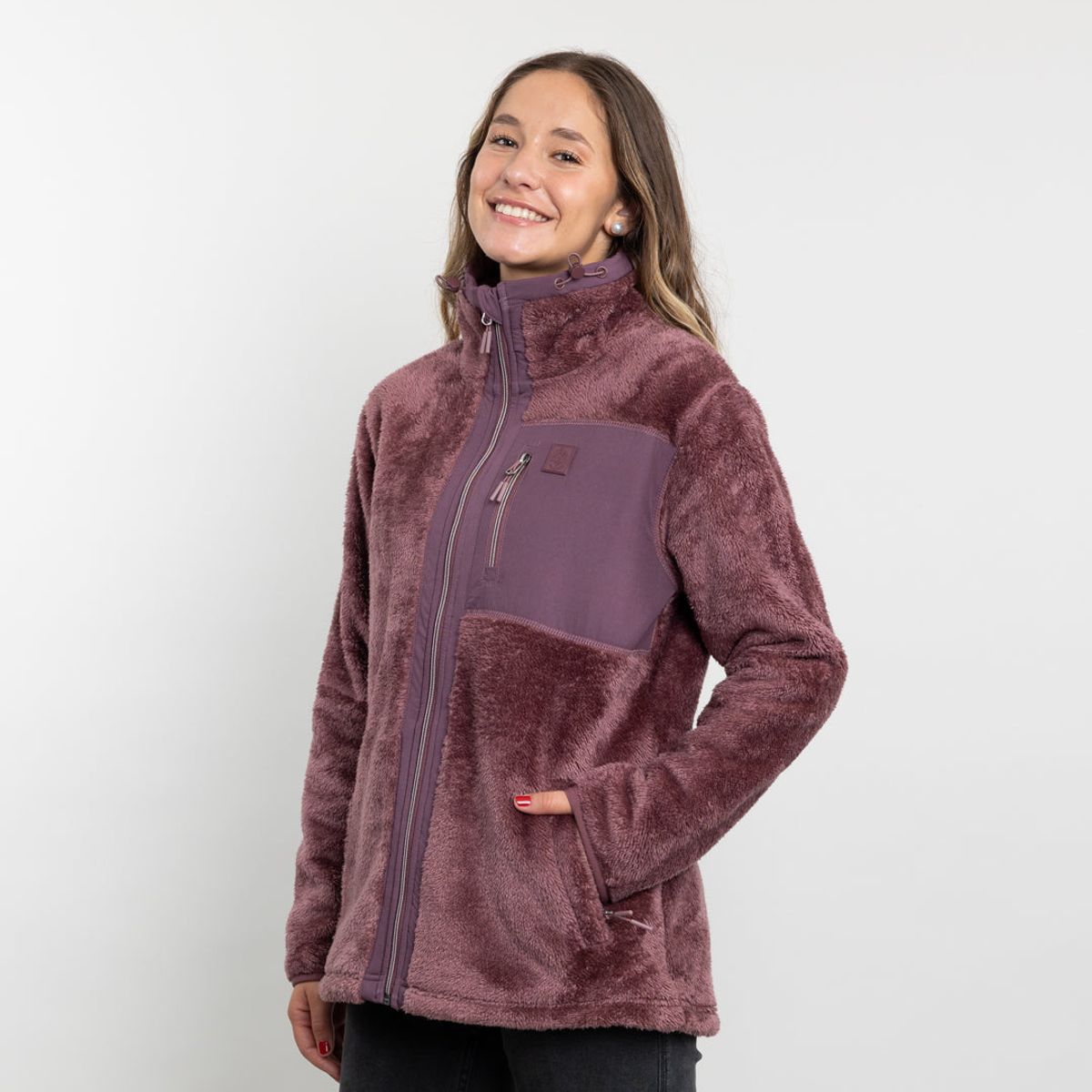 POLEMIC - Poleron mujer Polar shaggy bonded Ciruela Polemic