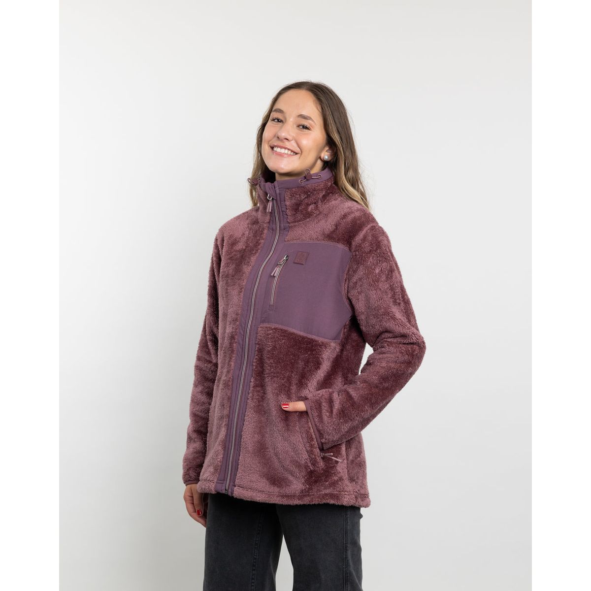 POLEMIC - Poleron mujer Polar shaggy bonded Ciruela Polemic