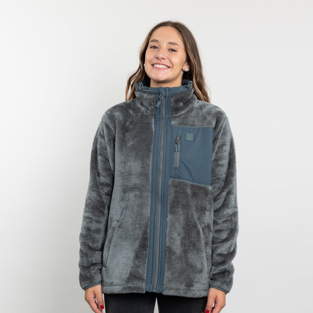 POLEMIC - Poleron mujer Polar shaggy bonded Verde Polemic