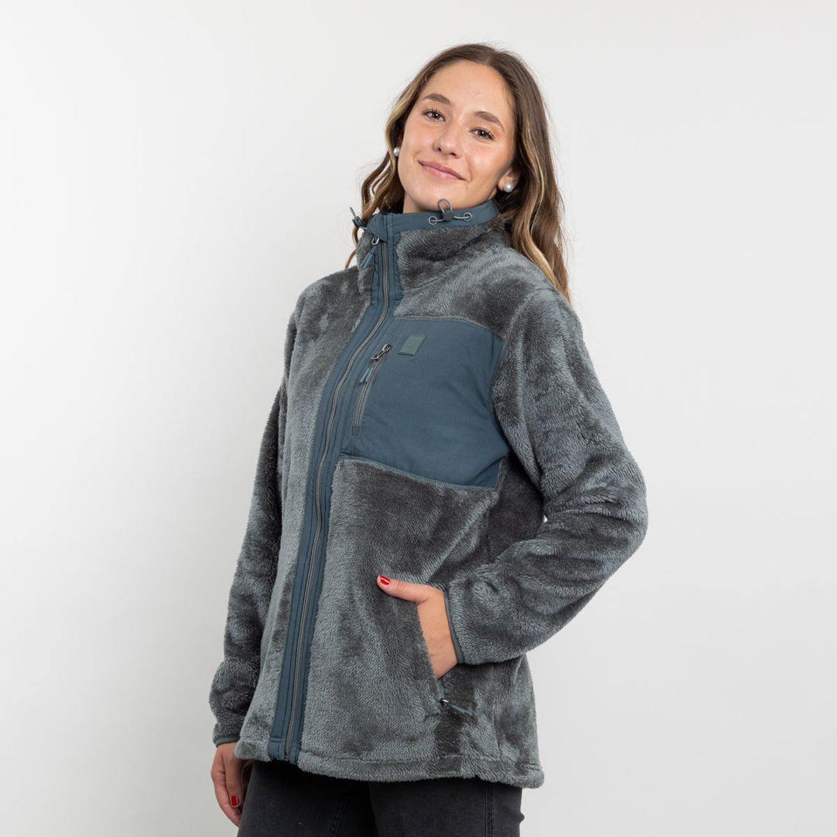 POLEMIC - Poleron mujer Polar shaggy bonded Verde Polemic