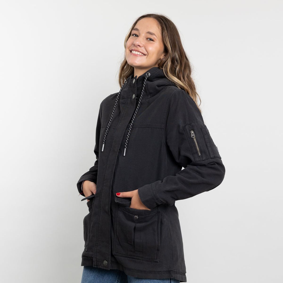 POLEMIC - Chaqueta gabardina mujer con interior Sherpa Negro Polemic