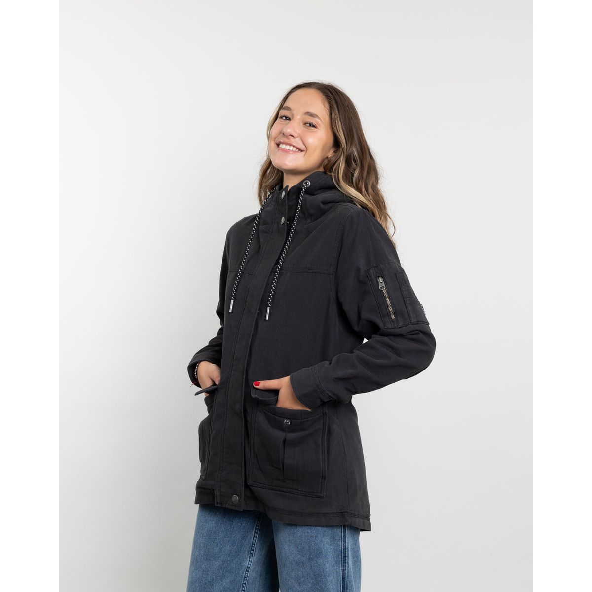 POLEMIC - Chaqueta gabardina mujer con interior Sherpa Negro Polemic