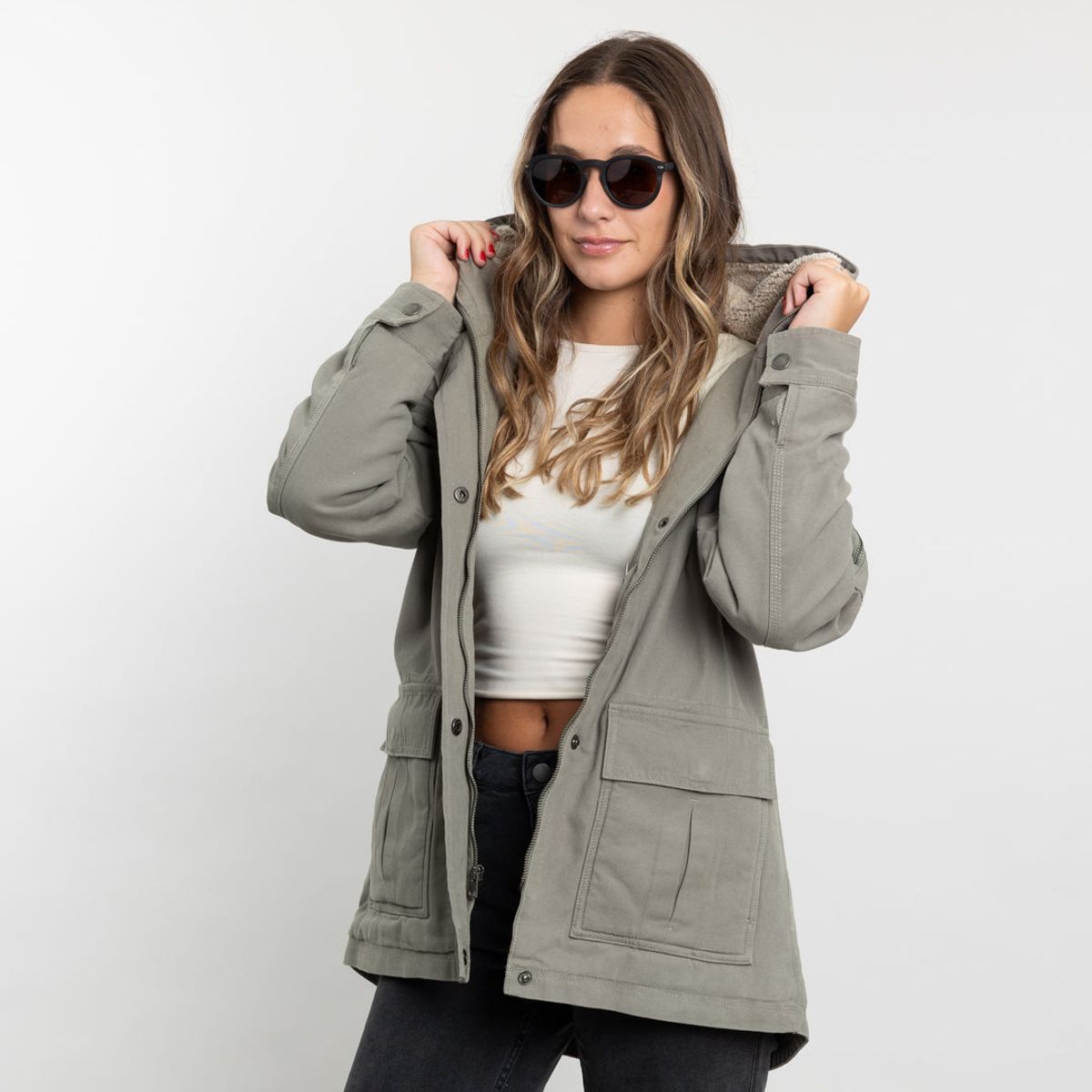 POLEMIC - Chaqueta gabardina mujer con interior Sherpa Verde Polemic