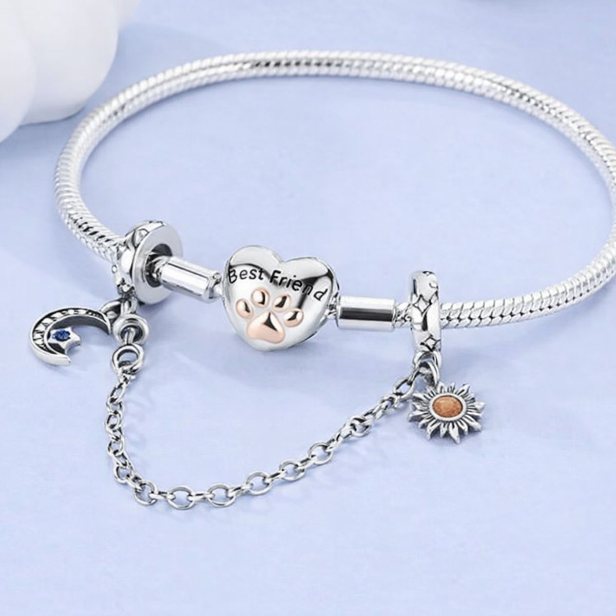 LK LUKSO - Cadena de seguridad Charm Estrella Luna Plata 925