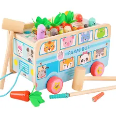 ABC - Bus Didáctico de Madera Farm Bus Juego de Golpear y Arrastre
