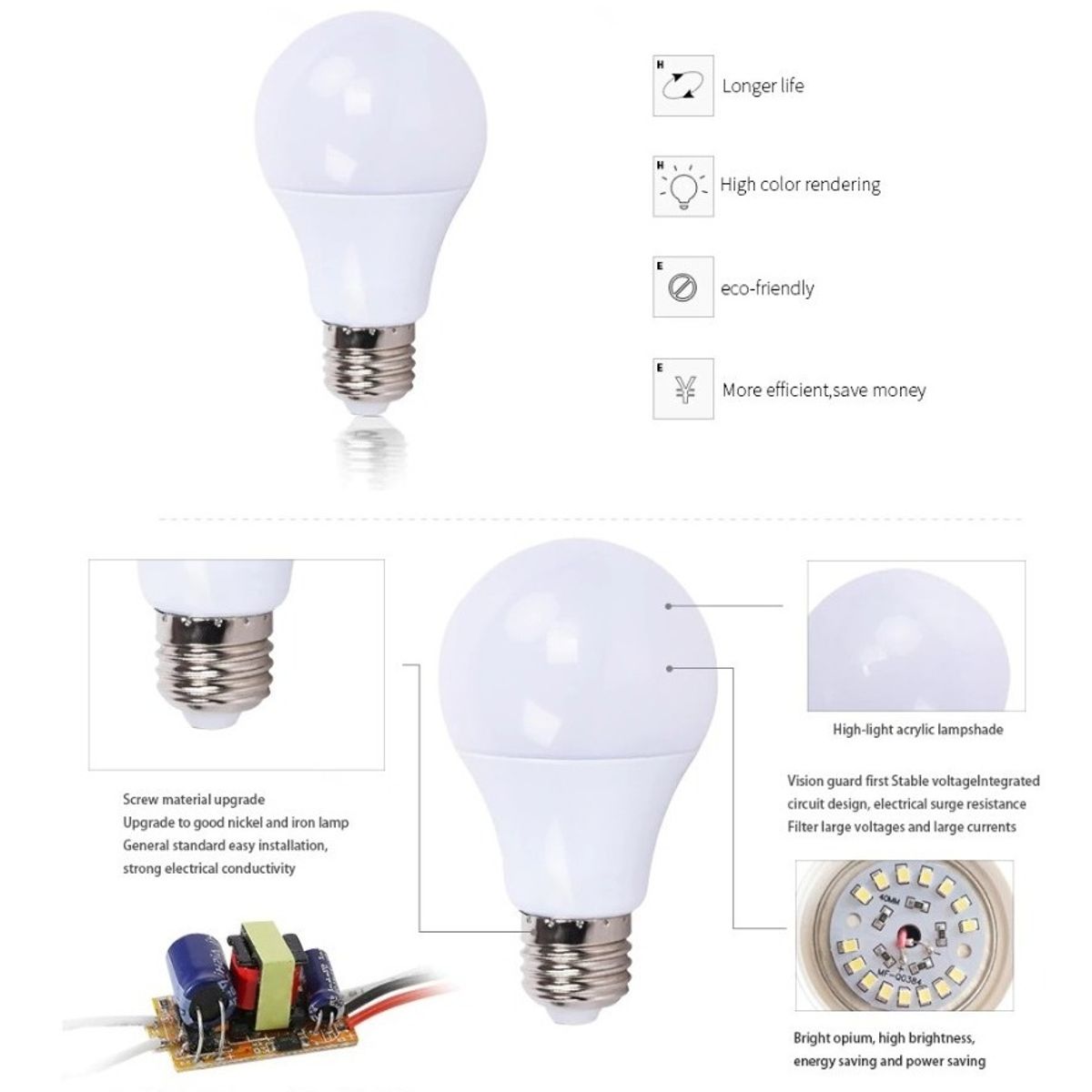 GENERICO - X5 Ampolleta Led 10w Ecohome Ledbulb E27 6000k Luz Fría Blanco Frío - 003012