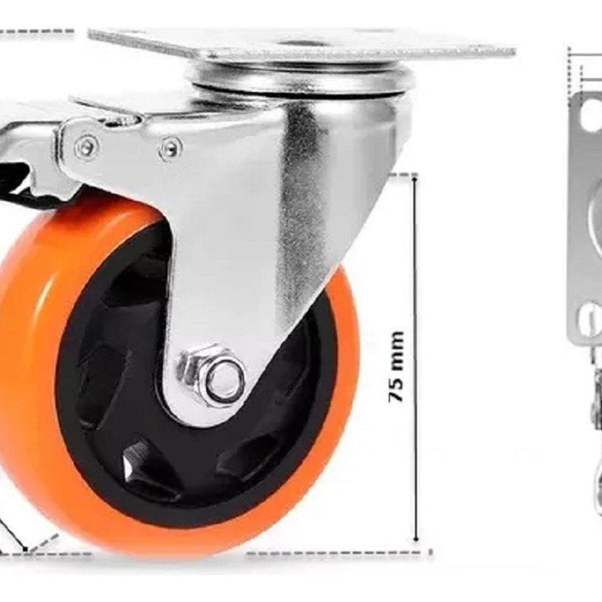 GENERICO - Pack 4 Ruedas Para Carros Muebles Frenos 3 Pulgadas 400 Kg Naranja - 329004