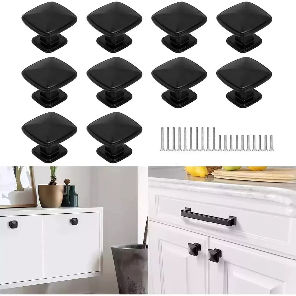 GENERICO - 10 Unid Tiradores De Cajón Mueble Manilla Mango Con Tornillo Negro - 338035