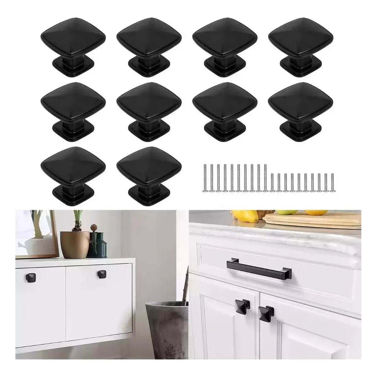 GENERICO - 10 Unid Tiradores De Cajón Mueble Manilla Mango Con Tornillo Negro - 338035