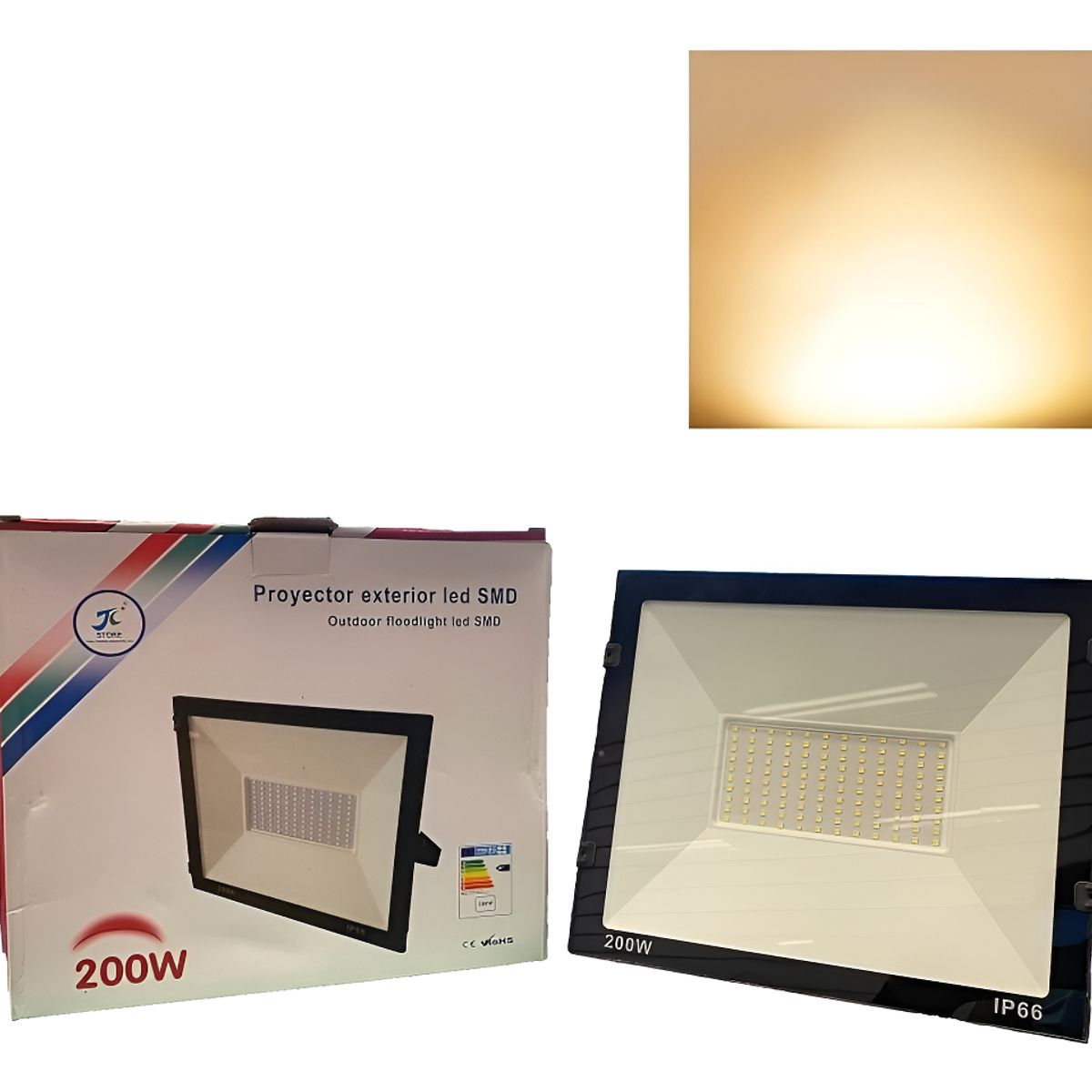 GENERICO - Foco Proyector Led Plano Reflector Multiled 200w Exterior Negro Calido-003161 B11
