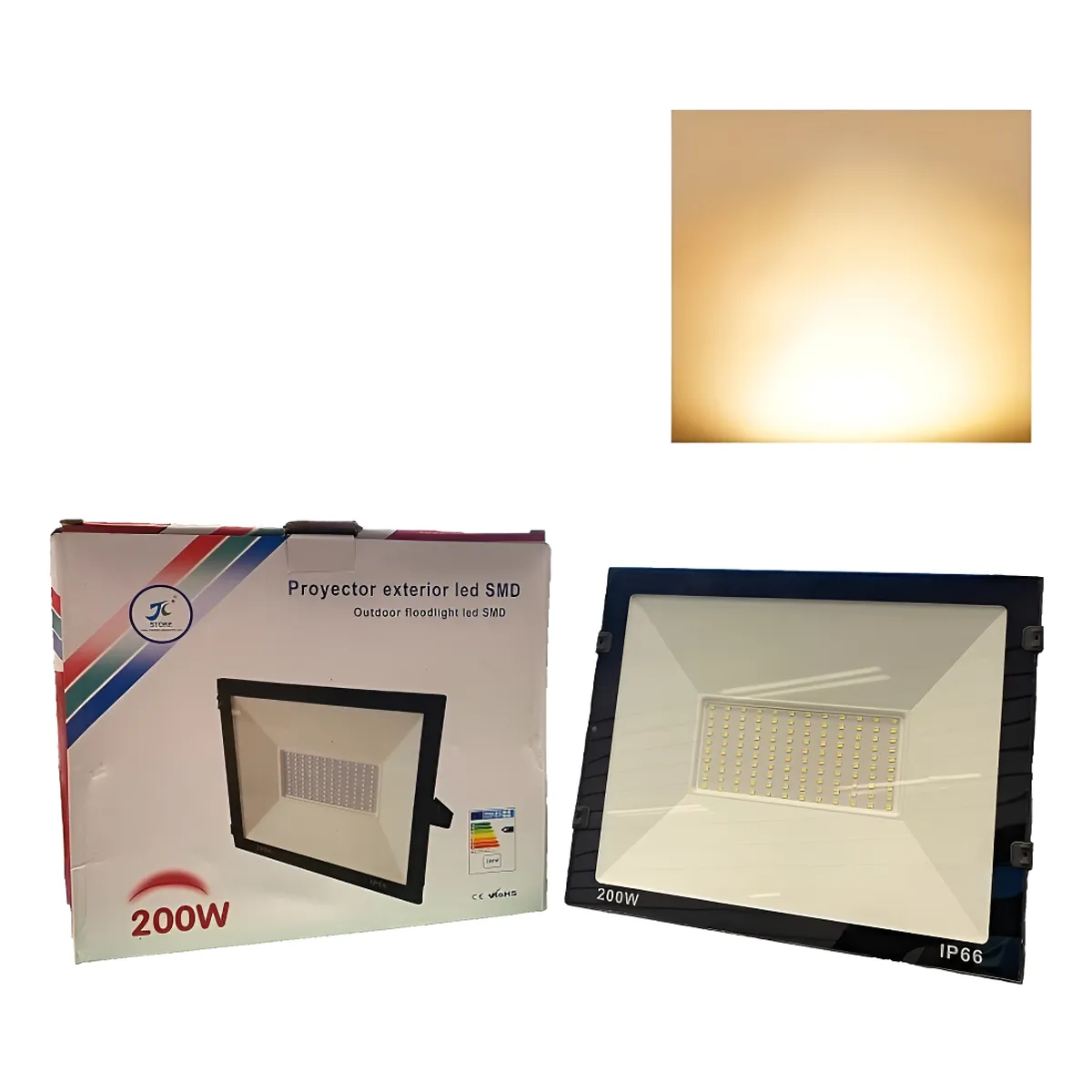 GENERICO - Foco Proyector Led Plano Reflector Multiled 200w Exterior Negro Calido-003161 B11