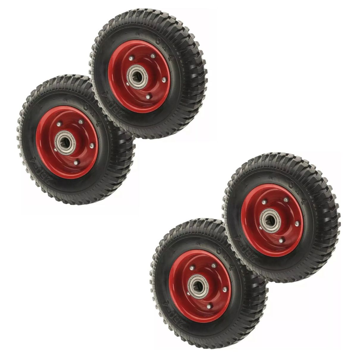 GENERICO - Set 4 Ruedas De Caucho 8 Pulgadas Maciza Para Yegua O Carro Rojo - 329010