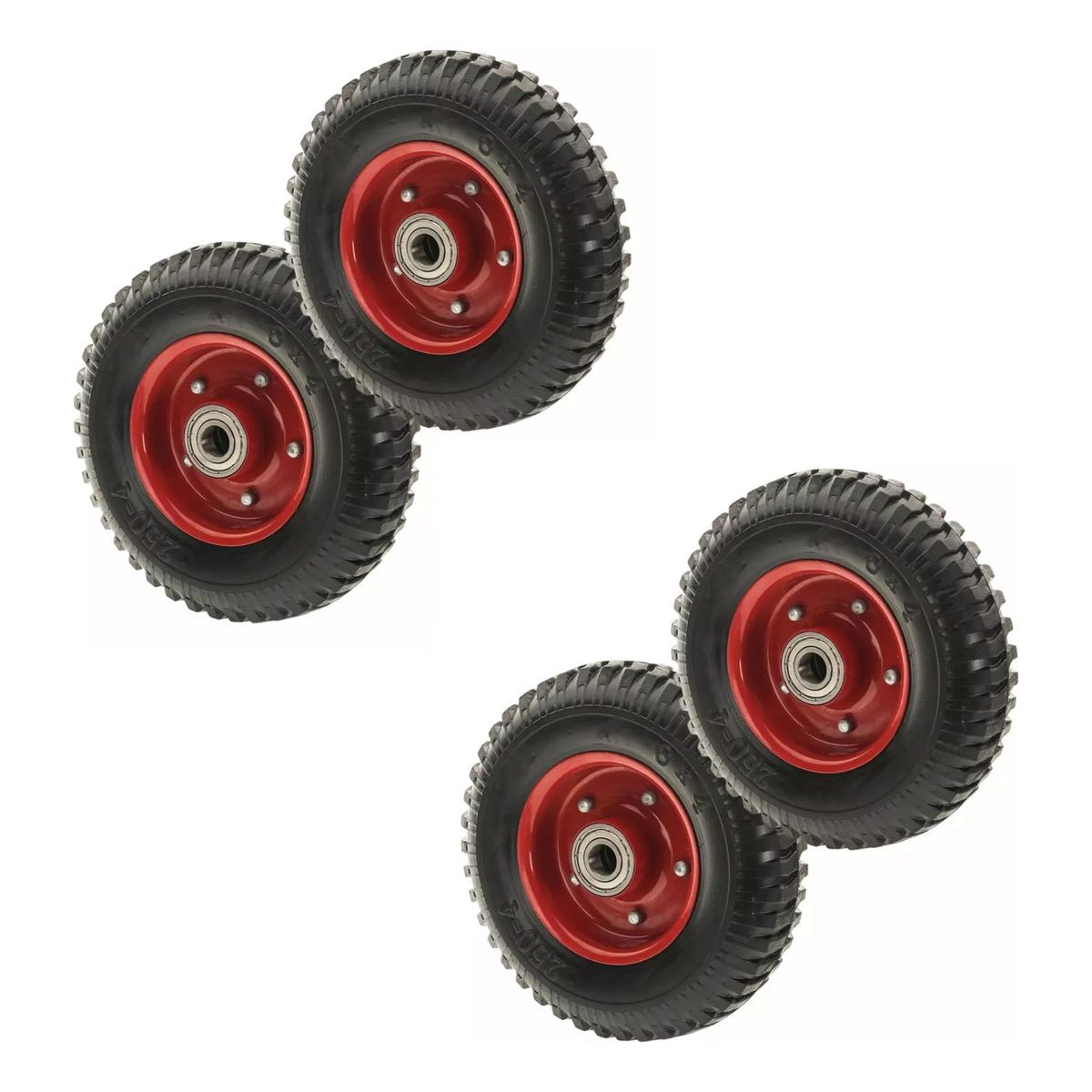 GENERICO - Set 4 Ruedas De Caucho 8 Pulgadas Maciza Para Yegua O Carro Rojo - 329010