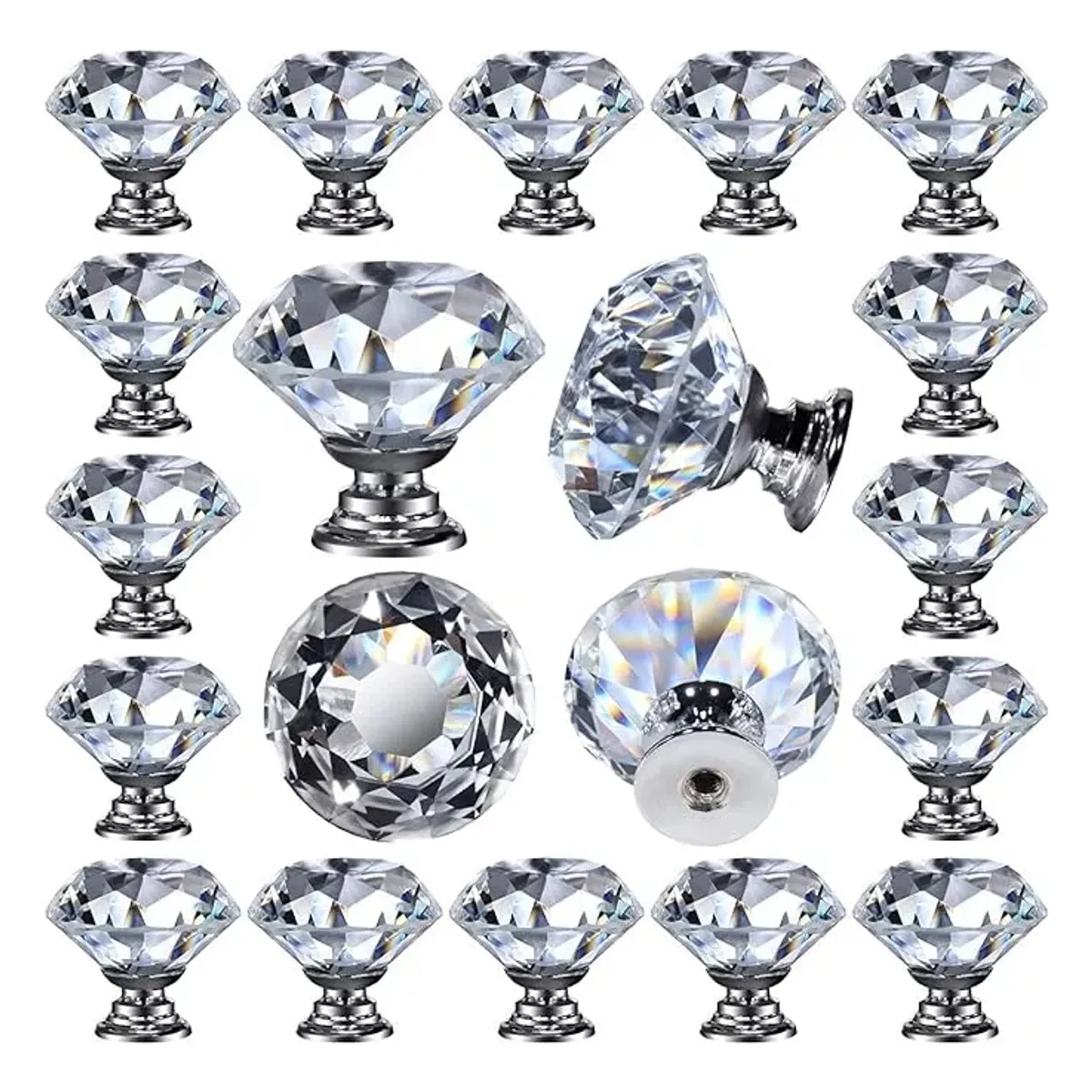 GENERICO - 20 Pz Tirador Cristal Forma Diamante 25mm Cajón Manijas Pomo Plata - 338046