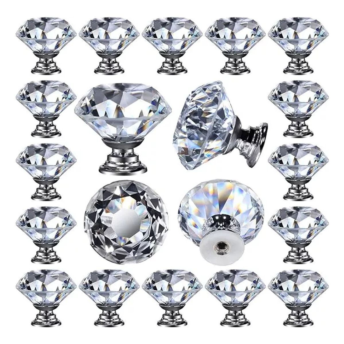 GENERICO - 20 Pz Tirador Cristal Forma Diamante 25mm Cajón Manijas Pomo Plata - 338046