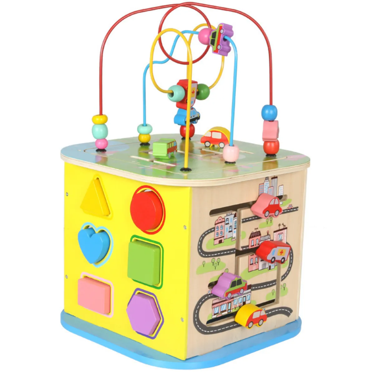 ABC - Cubo Didáctico de Madera 5 en 1 Centro de Actividades