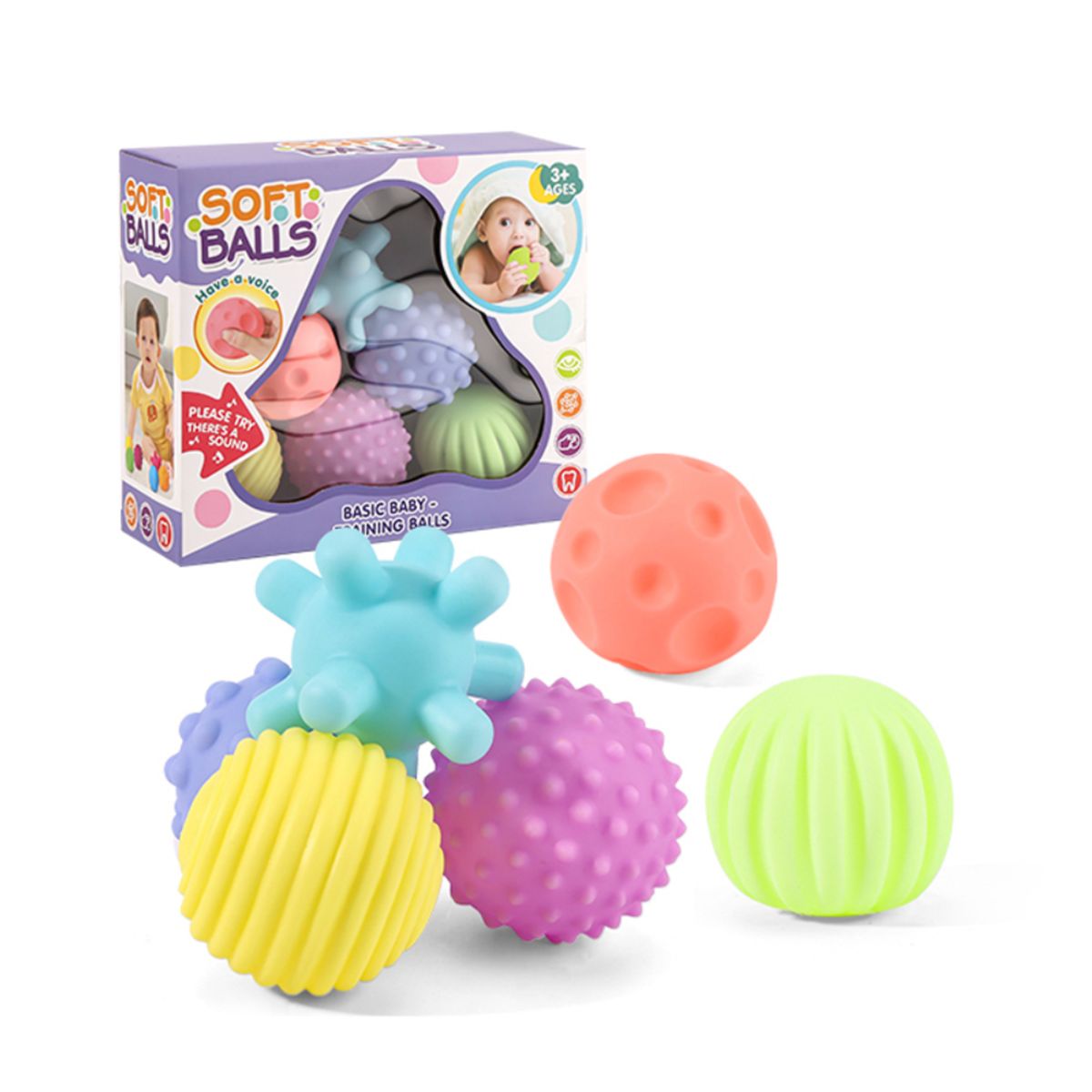 ABC - Set de Pelotas Sensoriales para Bebé – 6 Unidades con Sonido
