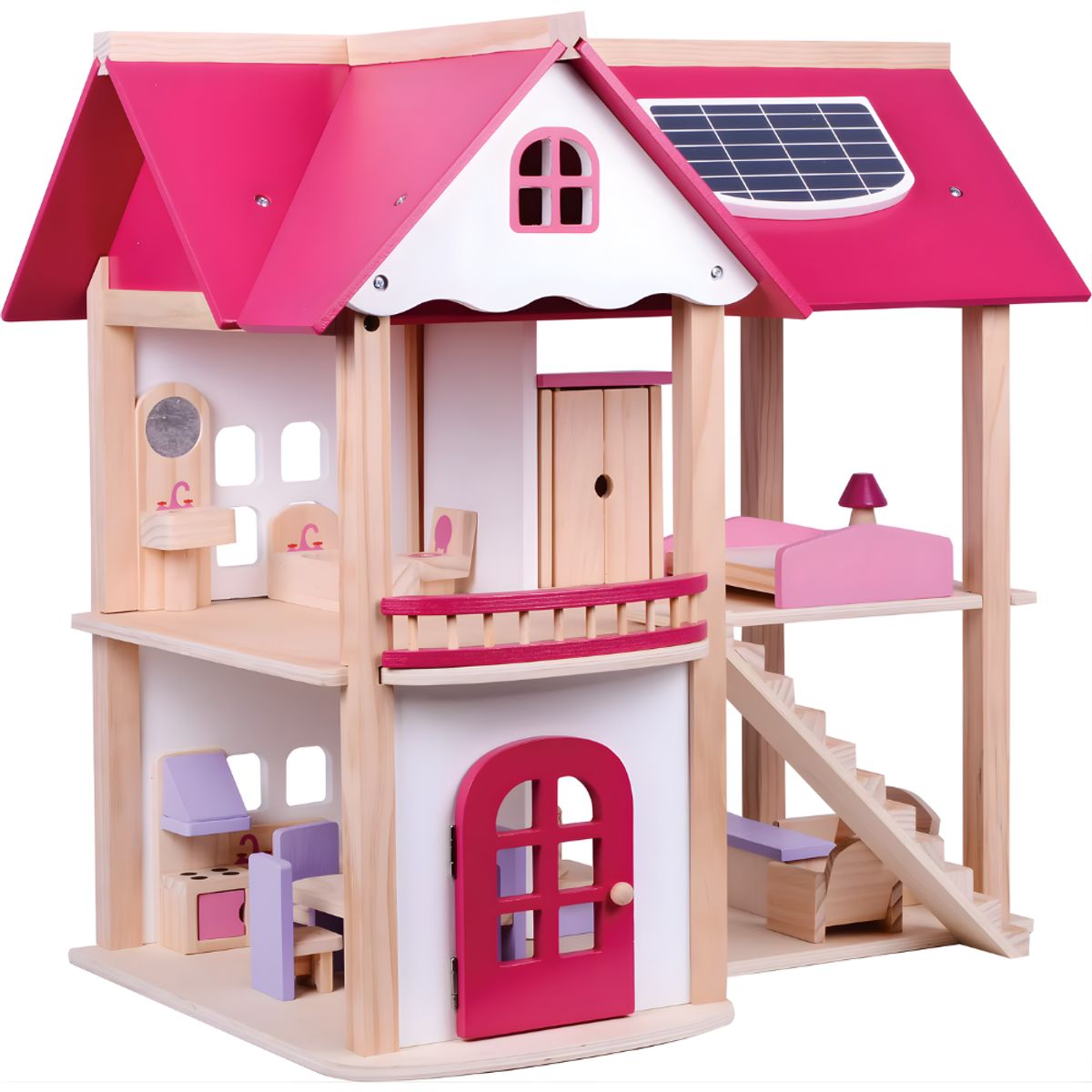 ABC - Casa de Muñecas de Madera con Muebles – 2 Pisos