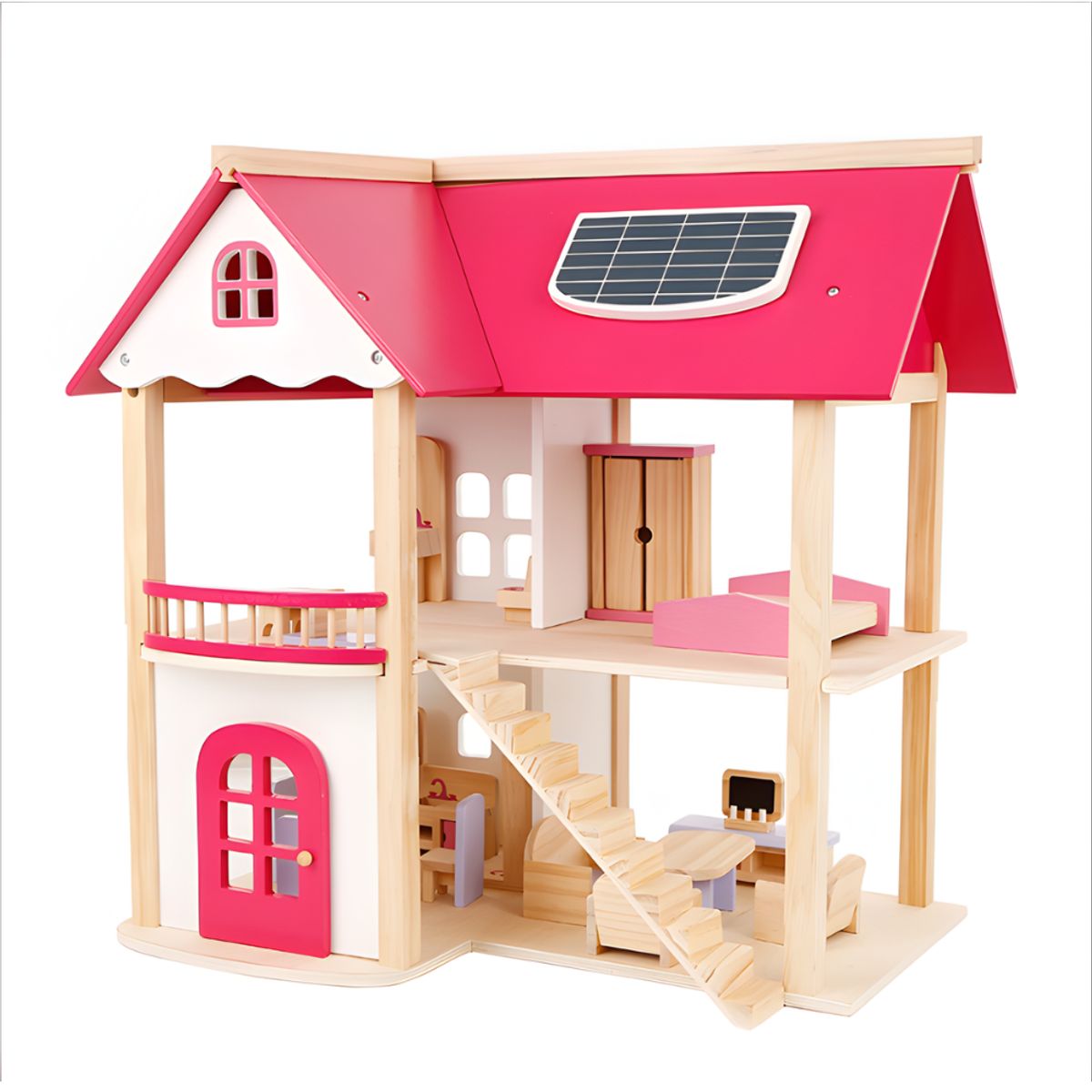 ABC - Casa de Muñecas de Madera con Muebles – 2 Pisos