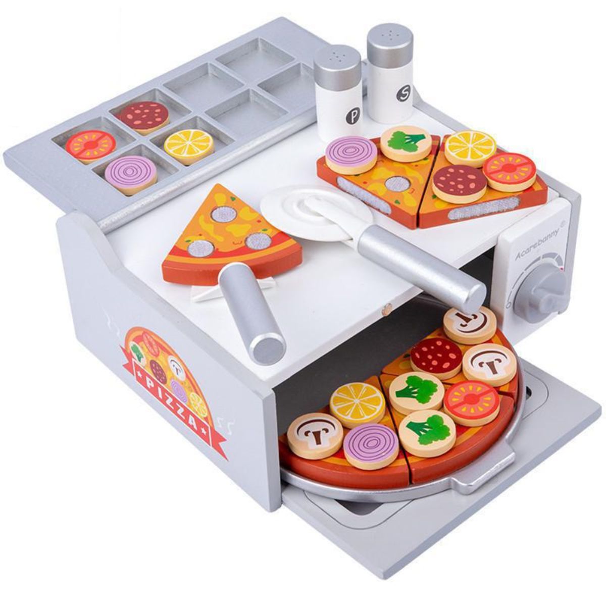 ABC - Horno de Pizza de Madera con Accesorios Set de Cocina Infantil