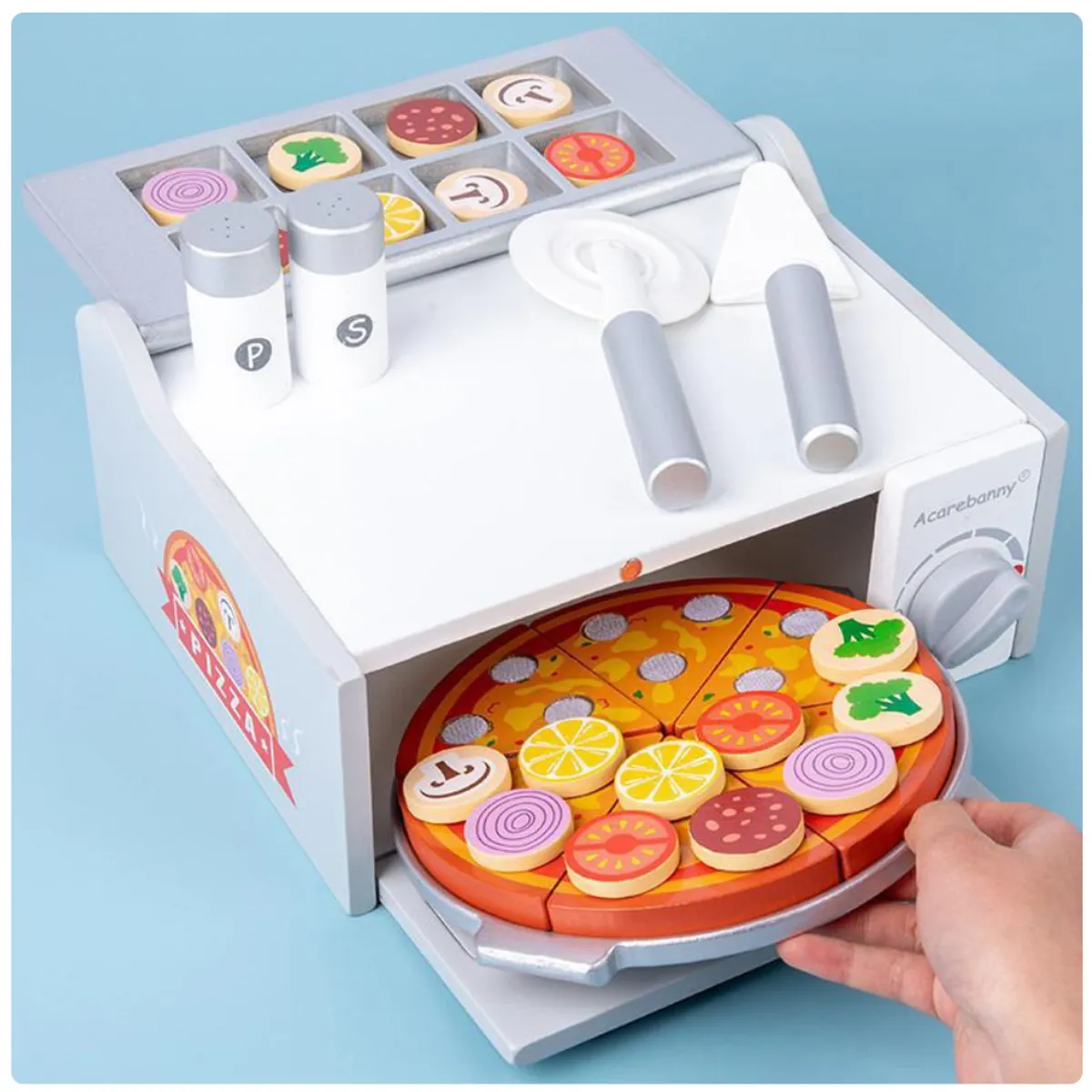 ABC - Horno de Pizza de Madera con Accesorios Set de Cocina Infantil