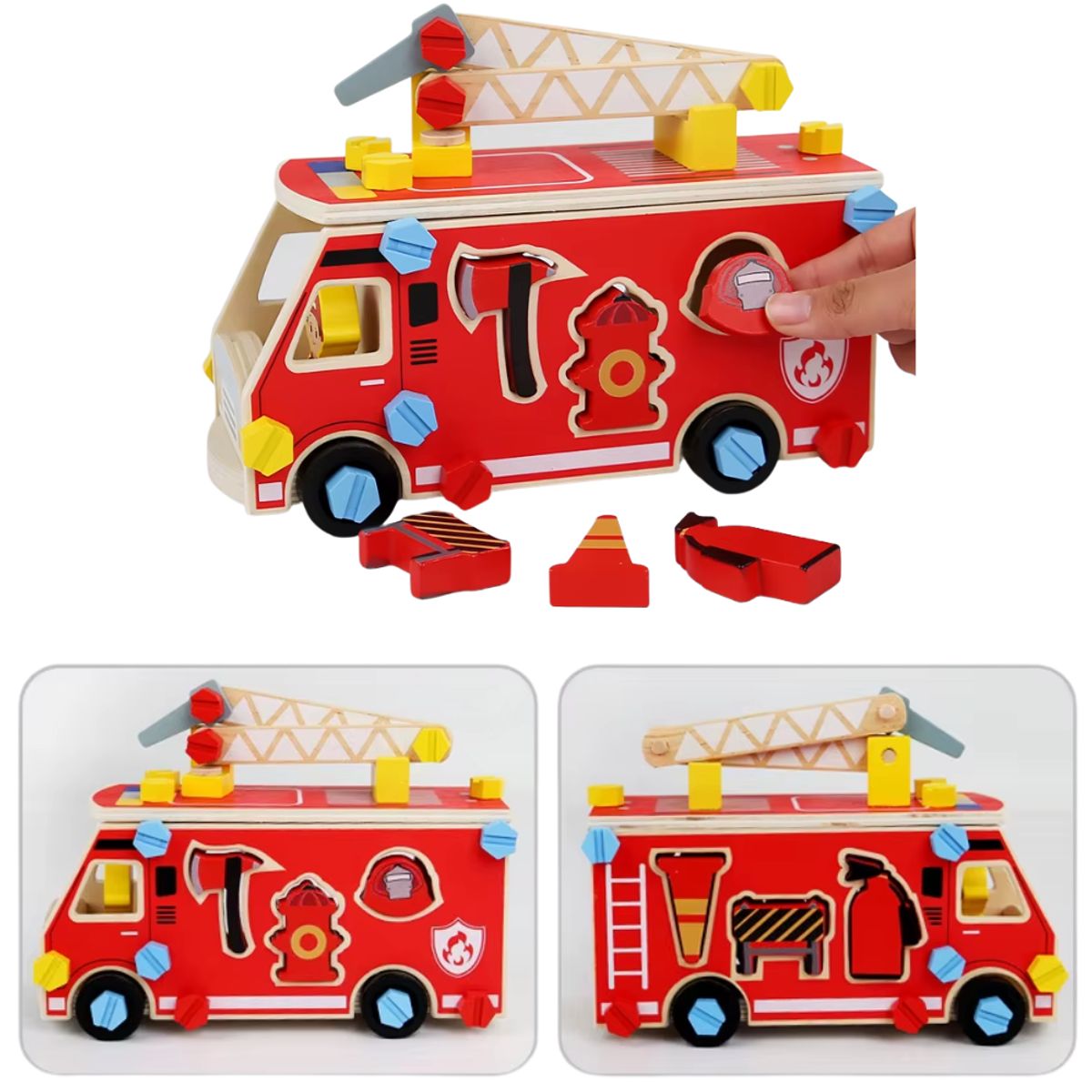 ABC - Camión de Bomberos Didáctico de Madera con Herramientas y Accesorios