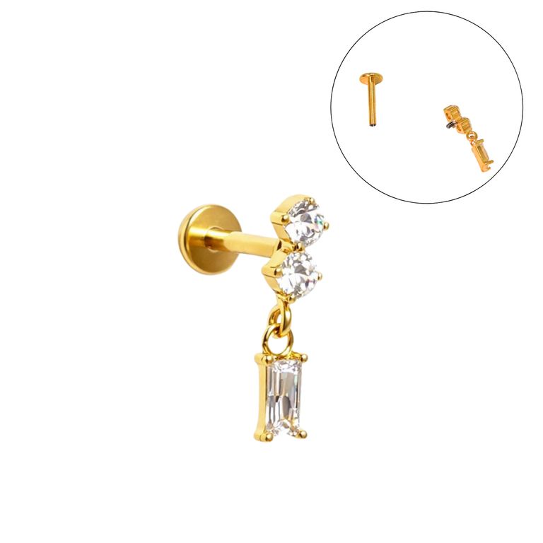 Piercing Ivis labret colgante zirconia 16G Titanio F136 dorado Dorado TALLA UNICA